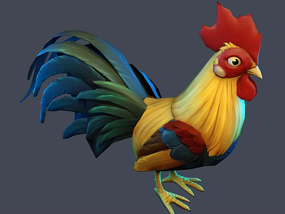 Colorful 3D Rendered Rooster Featuring Red Comb Yellow Body And Vibrant Feathers 3d model