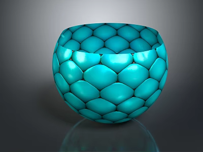Turquoise Glossy Bowl With Hexagonal Scaled Pattern On Dark Background 3d model