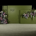 Vase Flowers Pink White Purple Floral Arrangement With Green Leaves Green Wall Black Frame