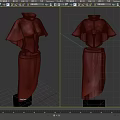 Stylish Red Cape With Intricate Patterns And Black Skirt Decorative Edges