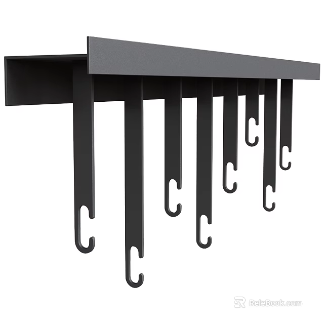 Black Wall Mounted Multiple Hooks With Sleek Design For Home Organizing 3d model 