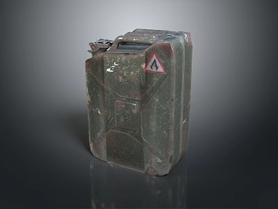 Worn Green Military Style Jerry Can With Warning Sign For Daily Use 3d model