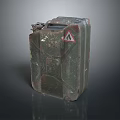 Worn Green Military Style Jerry Can With Warning Sign For Daily Use