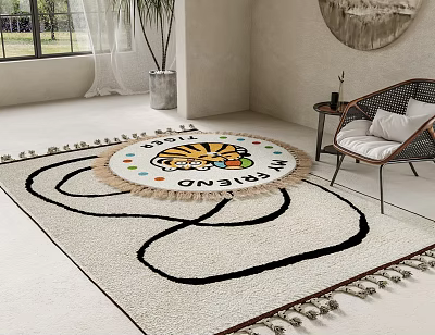 Round Cartoon Tiger Rug With Fringe For Living Room 3d model