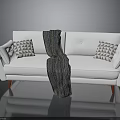 Modern Minimalist White Sofa With Geometric Pattern Pillows Dark Striped Blanket And Red Legs