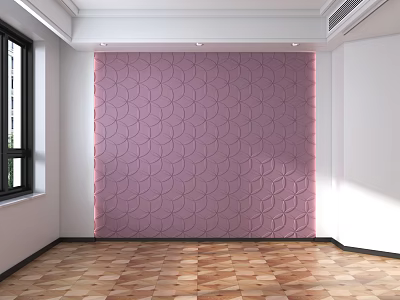 Purple Patterned Wavy Wall In Modern Room With Wooden Floor And Window Lighting 3d model