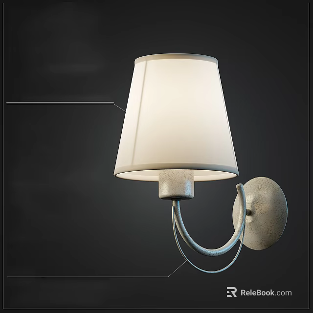 Modern Wall Lamp With White Fabric Shade And Curved Metal Bracket Design 3d model 