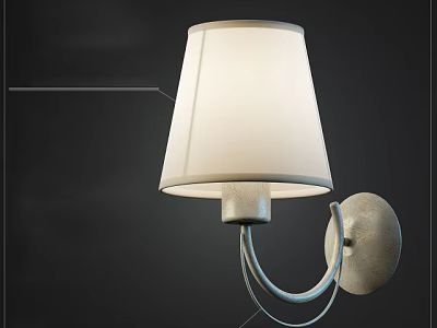 Modern Wall Lamp With White Fabric Shade And Curved Metal Bracket Design 3d model