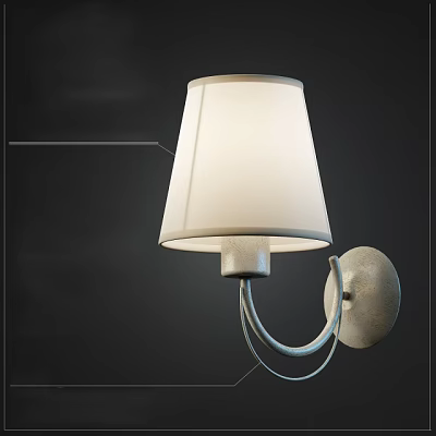 Modern Wall Lamp With White Fabric Shade And Curved Metal Bracket Design 3d model