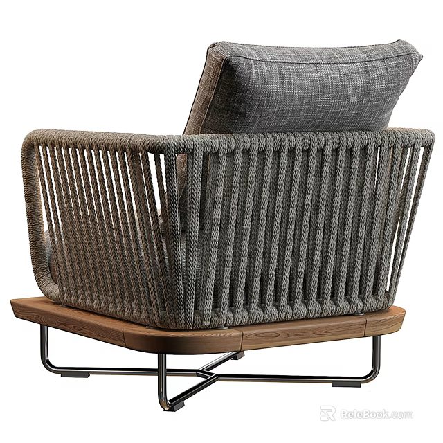 Modern Gray Woven Outdoor Chair With Wooden Base And Metal Legs 3d model 