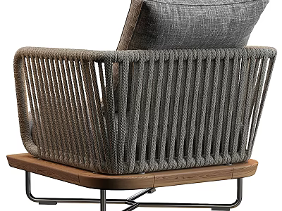 Modern Gray Woven Outdoor Chair With Wooden Base And Metal Legs 3d model