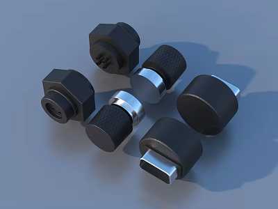 Black Household Knobs With Different Shapes And Various Designs For Furniture 3d model
