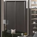 Luxury Modern Sales Office Lounge Space With Dark Wood Panels Warm Lamp And Art