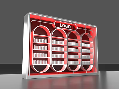 Modern Red and Silver Display Shelf With Arched Structure Multiple Layers And Logo 3d model