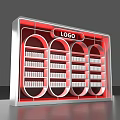 Modern Red and Silver Display Shelf With Arched Structure Multiple Layers And Logo