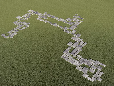 Garden Path Paving Design With Gray Stone Slabs On Green Grass 3d model