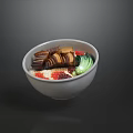 Delicious Braised Pork Belly Bowl With Rice Green Vegetables And Sesame Seeds