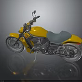 Yellow Motorcycle With Black Seat And Silver Wheels On Reflective Dark Surface