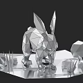 Geometric Rabbit Sculpture With Low Poly Design Metallic Silver Finish And Surrounding Elements 3d model
