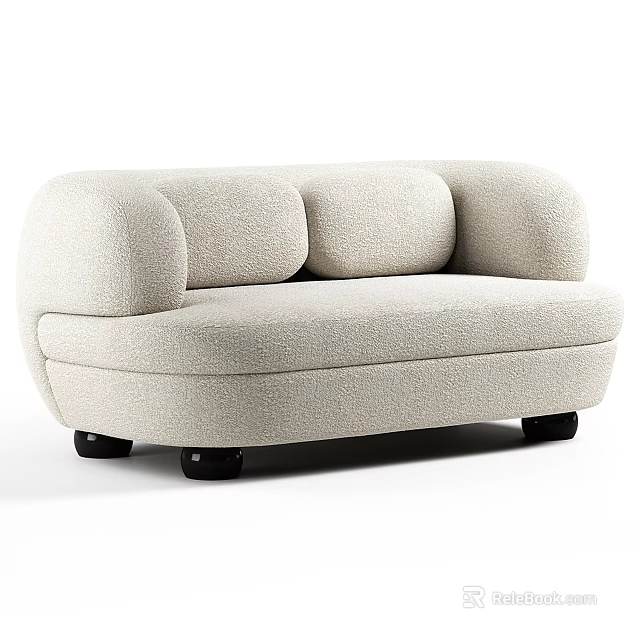 Modern Beige Fabric Sectional Sofa With Rounded Arms And Black Legs For Comfortable Living Room Seating 3d model 