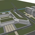 Modern Hospital Building Complex With Curved Structures Green Roofs And Surrounding Roads