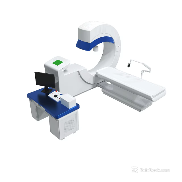 Medical Imaging Diagnostic Machine With Scanner Ring Examination Table And Control Console 3d model