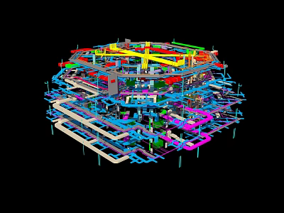 Industrial Equipment Complex Piping System With Structural Components 3D Model Design 3d model