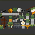 Vibrant Building Blocks Scene With Green Hat Character Balloons Irish Flag And Treasure Chest