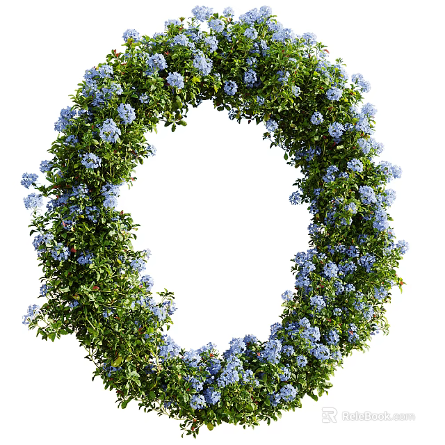 Elegant Decorative Ornament Set With Green Leaves And Blue Small Flowers Wreath 3d model 