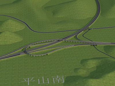 Road Infrastructure Featuring Highway Interchange With Curved Roads In Green Hills 3d model