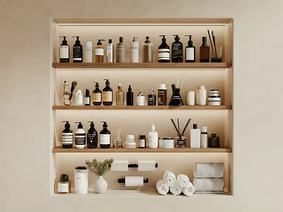 Built in Shelves With Washroom Daily Essentials 3d model