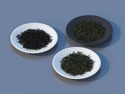 Different Colored Tea Leaves in White and Black Plates for Daily Use 3d model