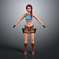 3D Female Character Model With Braided Hair Blue Tank Top Brown Shorts And Red Boots