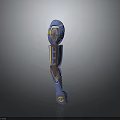 Blue Humanoid Mechanical Character With Circular Components And Orange Accents