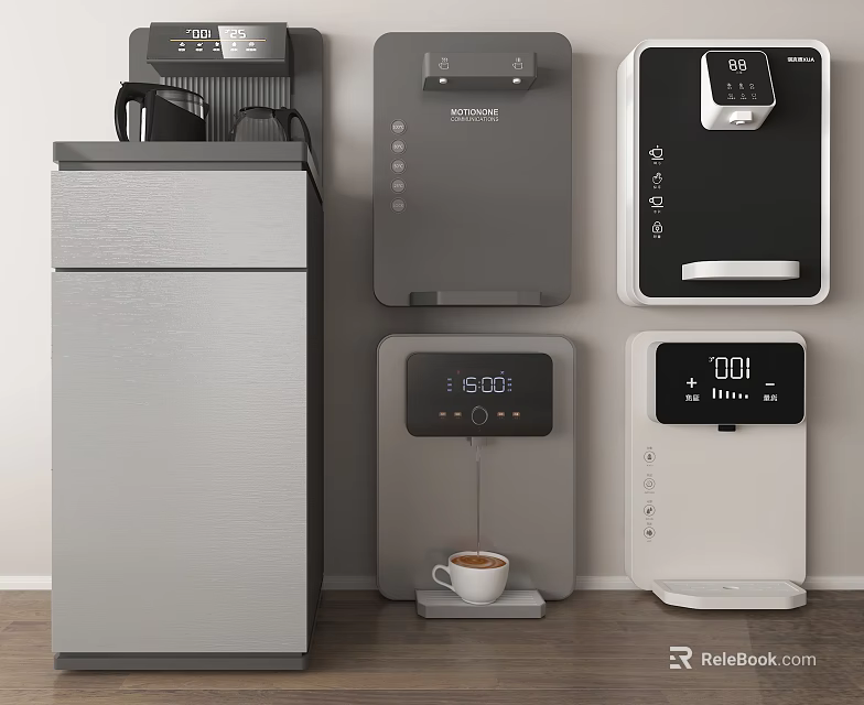 Contemporary Home Appliances With Digital Screens Coffee Maker And Water Dispenser 3d model 