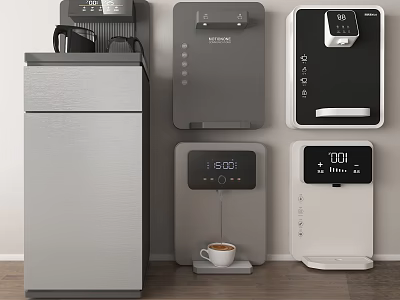 Contemporary Home Appliances With Digital Screens Coffee Maker And Water Dispenser 3d model