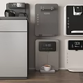 Contemporary Home Appliances With Digital Screens Coffee Maker And Water Dispenser