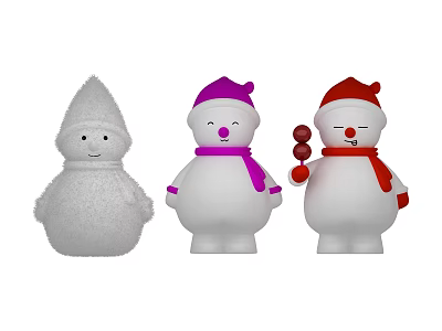 Cute Snowman Figurines With Colorful Hats Scarves And Red Candies Photo Spot 3d model