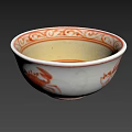 Ceramic Dinnerware Set with Red and White Floral Pattern Bowl for Table Setting 3d model