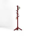 Red Wooden Coat Rack With Tripod Base Multiple Hooks Hanging Hat And Clothes 3d model