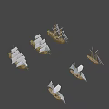 Classic Sailing Ship With White Sails And Wooden Hull On Blue Background