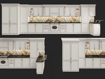 Modern Kitchen Interior Design With White Cabinets Built-in Appliances And Textured Countertop 3d model