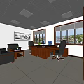Bright Modern Office Interior Design With Wooden Desk Ergonomic Chairs Large Windows And Landscape Painting
