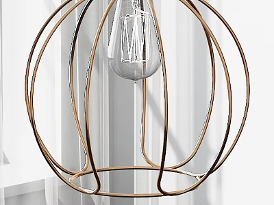 Modern Copper Circular Frame Chandelier With Clear Filament Bulb Design 3d model