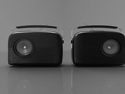 Black Retro Style Portable Speakers With Handle And Antenna Pair 3d model