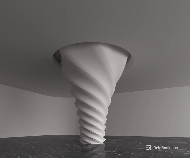 Sleek White Spiral Column Design In Modern Interior With Black Marble Base 3d model