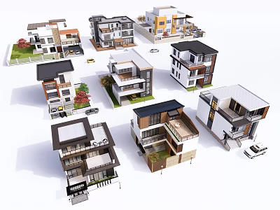 Modern Detached Villas With Various Architectural Designs And Exterior Features 3d model