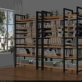 Sturdy Wood And Metal Shelving Unit With Organized Files Books Storage Boxes And Small Potted Plants