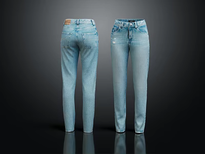Light Blue Distressed Jeans With Front And Back View Featuring Slim Fit And Ripped Details 3d model