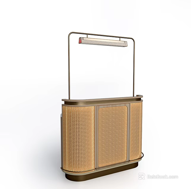 Modern Minimalist Reception Desk With Metal Frame Woven Panels And Overhead Light 3d model 